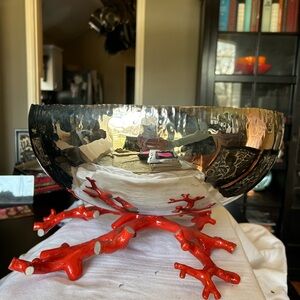 Michael Aram Decorative Silver Bowl with Red Coral Branch Base